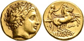KINGS OF MACEDON. Philip II, 359-336 BC. Stater (Gold, 17 mm, 8.61 g, 5 h), Pella, under Antipater or Polyperchon or Kassander, circa 323/2-315. Laure...