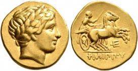 KINGS OF MACEDON. Philip II, 359-336 BC. Stater (Gold, 19 mm, 8.47 g, 3 h), Amphipolis, struck under Antipater, Polyperchon or Kassander,, circa 323/2...