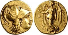 KINGS OF MACEDON. Alexander III ‘the Great’, 336-323 BC. Stater (Gold, 16 mm, 8.53 g, 1 h), Sidon, struck under Menes, RY 10 of Abdalonymos = 324/3. H...