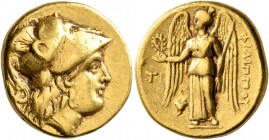 KINGS OF MACEDON. Philip III Arrhidaios, 323-317 BC. Stater (Gold, 17 mm, 8.51 g, 1 h), Sardes, struck under Menander or Kleitos, circa 322-319/8. Hea...