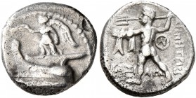 KINGS OF MACEDON. Demetrios I Poliorketes, 306-283 BC. Hemidrachm (Silver, 12 mm, 1.93 g, 11 h), Tarsos, circa 298-295. Nike standing left on prow of ...