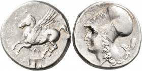 AKARNANIA. Argos Amphilochikon. Circa 330-280 BC. Stater (Silver, 21 mm, 8.24 g, 11 h). Pegasus flying left; below, A. Rev. Head of Athena to left, we...