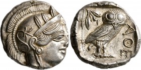 ATTICA. Athens. Circa 430s-420s BC. Tetradrachm (Silver, 25 mm, 17.15 g, 4 h). Head of Athena to right, wearing crested Attic helmet decorated with th...