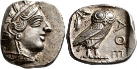 ATTICA. Athens. Circa 430s-420s BC. Tetradrachm (Silver, 24 mm, 17.19 g, 9 h). Head of Athena to right, wearing crested Attic helmet decorated with th...