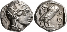 ATTICA. Athens. Circa 430s-420s BC. Tetradrachm (Silver, 23 mm, 17.19 g, 1 h). Head of Athena to right, wearing crested Attic helmet decorated with th...