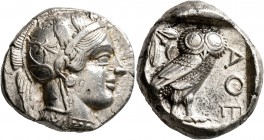 ATTICA. Athens. Circa 430s-420s BC. Tetradrachm (Silver, 24 mm, 17.20 g, 4 h). Head of Athena to right, wearing crested Attic helmet decorated with th...