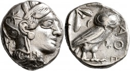 ATTICA. Athens. Circa 430s-420s BC. Tetradrachm (Silver, 25 mm, 16.93 g, 8 h). Head of Athena to right, wrearing crested Attic helmet decorated with t...