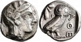 ATTICA. Athens. Circa 420s-404 BC. Tetradrachm (Silver, 24 mm, 16.58 g, 8 h). Head of Athena to right, wrearing crested Attic helmet decorated with th...