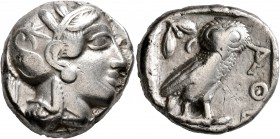 ATTICA. Athens. Circa 420s-404 BC. Tetradrachm (Silver, 23 mm, 16.69 g, 8 h). Head of Athena to right, wrearing crested Attic helmet decorated with th...