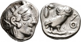 ATTICA. Athens. Circa 420s-404 BC. Tetradrachm (Silver, 25 mm, 16.98 g, 8 h). Head of Athena to right, wrearing crested Attic helmet decorated with th...