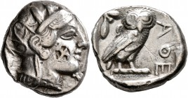 ATTICA. Athens. Circa 420s-404 BC. Tetradrachm (Silver, 26 mm, 16.69 g, 9 h). Head of Athena to right, wrearing crested Attic helmet decorated with th...