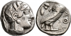 ATTICA. Athens. Circa 420s-404 BC. Tetradrachm (Silver, 24 mm, 16.64 g, 10 h). Head of Athena to right, wrearing crested Attic helmet decorated with t...
