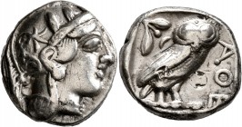 ATTICA. Athens. Circa 420s-404 BC. Tetradrachm (Silver, 24 mm, 15.72 g, 9 h). Head of Athena to right, wrearing crested Attic helmet decorated with th...