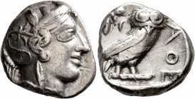 ATTICA. Athens. Circa 420s-404 BC. Tetradrachm (Silver, 24 mm, 16.85 g, 9 h). Head of Athena to right, wrearing crested Attic helmet decorated with th...