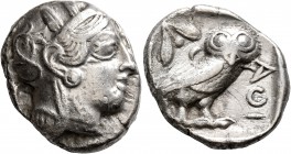 ATTICA. Athens. Circa 420s-404 BC. Tetradrachm (Silver, 25 mm, 16.70 g, 9 h). Head of Athena to right, wrearing crested Attic helmet decorated with th...