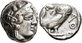 ATTICA. Athens. Circa 420s-404 BC. Tetradrachm (Silver, 24 mm, 16.81 g, 9 h). Head of Athena to right, wrearing crested Attic helmet decorated with th...