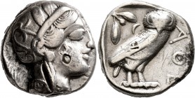 ATTICA. Athens. Circa 420s-404 BC. Tetradrachm (Silver, 23 mm, 16.90 g, 9 h). Head of Athena to right, wrearing crested Attic helmet decorated with th...