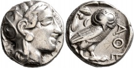 ATTICA. Athens. Circa 420s-404 BC. Tetradrachm (Silver, 23 mm, 16.90 g, 8 h). Head of Athena to right, wrearing crested Attic helmet decorated with th...