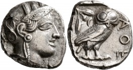 ATTICA. Athens. Circa 420s-404 BC. Tetradrachm (Silver, 25 mm, 16.91 g, 9 h). Head of Athena to right, wrearing crested Attic helmet decorated with th...