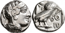 ATTICA. Athens. Circa 420s-404 BC. Tetradrachm (Silver, 24 mm, 16.82 g, 9 h). Head of Athena to right, wrearing crested Attic helmet decorated with th...