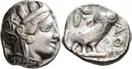 ATTICA. Athens. Circa 420s-404 BC. Tetradrachm (Silver, 24 mm, 16.49 g, 9 h). Head of Athena to right, wrearing crested Attic helmet decorated with th...