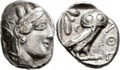 ATTICA. Athens. Circa 420s-404 BC. Tetradrachm (Silver, 25 mm, 16.75 g, 8 h). Head of Athena to right, wrearing crested Attic helmet decorated with th...