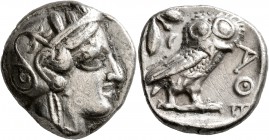ATTICA. Athens. Circa 420s-404 BC. Tetradrachm (Silver, 24 mm, 16.66 g, 8 h). Head of Athena to right, wrearing crested Attic helmet decorated with th...