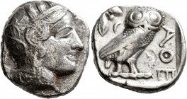 ATTICA. Athens. Circa 420s-404 BC. Tetradrachm (Silver, 24 mm, 16.59 g, 9 h). Head of Athena to right, wrearing crested Attic helmet decorated with th...