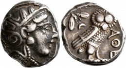 ATTICA. Athens. Circa 353-294 BC. Tetradrachm (Silver, 22 mm, 16.95 g, 9 h). Head of Athena to right, wrearing crested Attic helmet decorated with thr...