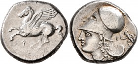 CORINTHIA. Corinth. Circa 375-300 BC. Stater (Silver, 20 mm, 8.62 g, 6 h). Ϙ Pegasus flying left. Rev. Δ-I Head of Athena to left, wearing Corinthian ...