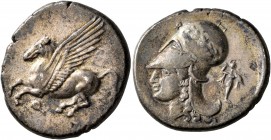 CORINTHIA. Corinth. Circa 375-300 BC. Stater (Silver, 22 mm, 8.44 g, 2 h). Ϙ Pegasus flying left. Rev. Head of Athena to left, wearing laureate Corint...
