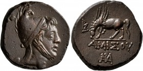PONTOS. Amisos. Time of Mithradates VI Eupator, circa 85-65 BC. AE (Bronze, 23 mm, 12.83 g, 1 h). Head of Perseus to right, wearing Phrygian helmet. R...