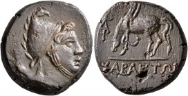 PONTOS. Chabacta. Time of Mithradates VI Eupator, circa 85-65 BC. AE (Bronze, 22 mm, 12.05 g, 1 h). Head of Perseus to right, wearing Phrygian helmet....