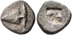 MYSIA. Kyzikos. Circa 600-550 BC. Diobol (Silver, 9 mm, 1.01 g). Head of a tunny to left with upward tunny behind. Rev. Square incuse. Rosen -. SNG Pa...