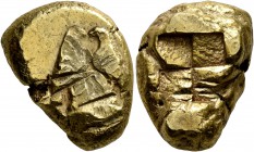 MYSIA. Kyzikos. 5th-4th century BC. Stater (Electrum, 20 mm, 16.01 g). Two eagles, wings closed, standing facing each other on ornamented omphalos; be...