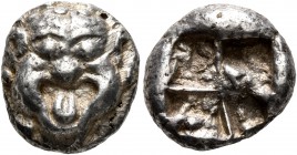 MYSIA. Parion. 5th century BC. Drachm (Silver, 13 mm, 4.02 g). Facing gorgoneion with large ears and protruding tongue. Rev. Irregular pattern within ...