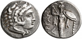 MYSIA. Pergamon. Circa 310-282 BC. Diobol (Silver, 11 mm, 1.34 g, 1 h). Head of Herakles to right, wearing lion skin headdress. Rev. [ΠE]PΓAM Archaist...