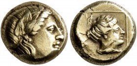 LESBOS. Mytilene. Circa 377-326 BC. Hekte (Electrum, 10 mm, 2.53 g, 12 h). Laureate head of Apollo to right. Rev. Head of a female to right within lin...