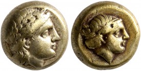 LESBOS. Mytilene. Circa 377-326 BC. Hekte (Electrum, 9 mm, 2.50 g, 12 h). Laureate head of Apollo to right. Rev. Head of a female to right, her hair b...