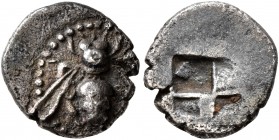 IONIA. Ephesos. Circa 500-420 BC. Diobol (Silver, 10 mm, 1.08 g). Bee with curved wings and coiled tendrils. Rev. Quadripartite incuse square. Karwies...
