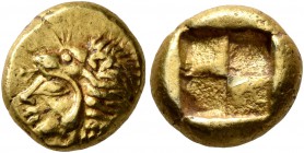IONIA. Erythrai. Circa 550-500 BC. Hekte (Electrum, 10 mm, 2.55 g). Head of Herakles to left, wearing lion skin headdress. Rev. Quadripartite incuse s...