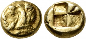 IONIA. Erythrai. Circa 550-500 BC. Hekte (Electrum, 10 mm, 2.56 g). Head of Herakles to left, wearing lion skin headdress. Rev. Quadripartite incuse s...