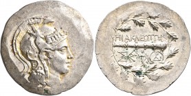 IONIA. Herakleia ad Latmon. Circa 140-135 BC. Tetradrachm (Silver, 32 mm, 16.55 g, 12 h). Head of Athena to right, wearing crested Attic helmet decora...