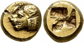 IONIA. Phokaia. Circa 625/0-522 BC. Hekte (Electrum, 10 mm, 2.58 g). Head of a lion to left; above, seal swimming right. Rev. Incuse square punch. Bod...