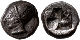 IONIA. Phokaia. Circa 521-478 BC. Diobol (Silver, 9 mm, 1.28 g). Head of a nymph to left, wearing sakkos adorned with a central band and circular earr...