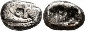 KINGS OF LYDIA. Kroisos, circa 560-546 BC. Siglos (Silver, 16 mm, 5.23 g), Sardes. Confronted foreparts of a lion and a bull. Rev. Two incuse squares,...