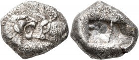 KINGS OF LYDIA. Kroisos, circa 560-546 BC. Siglos (Silver, 16 mm, 5.16 g), Sardes. Confronted foreparts of a lion and a bull. Rev. Two incuse squares,...