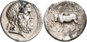 CARIA. Antioch ad Maeandrum. Circa 168-145. Tetradrachm (Silver, 27 mm, 16.05 g, 12 h), Eunikos, magistrate. Laureate head of Zeus to right. Rev. ANTI...