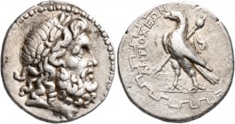 CARIA. Antioch ad Maeandrum. Circa 168/150-133 BC. Tetradrachm (Silver, 26 mm, 16.12 g, 12 h), Tryphon Kar..., magistrate. Laureate head of Zeus to ri...