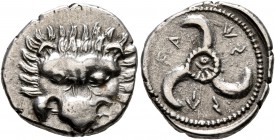 DYNASTS OF LYCIA. Vekhssere II, circa 410-390/80 BC. 1/3 Stater (Silver, 15 mm, 2.82 g). Facing lion's scalp. Rev. &#66183;&#66176;-&#66204;&#66198;-&...